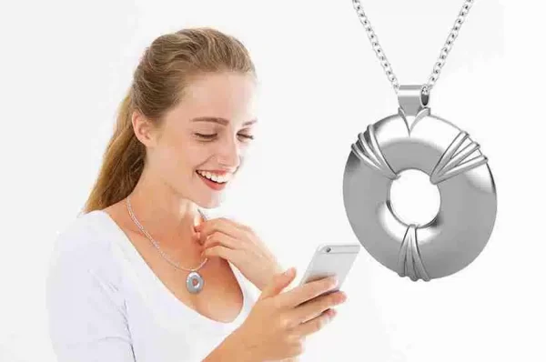 Female model Aulterra EMF Energy Silver Pendant